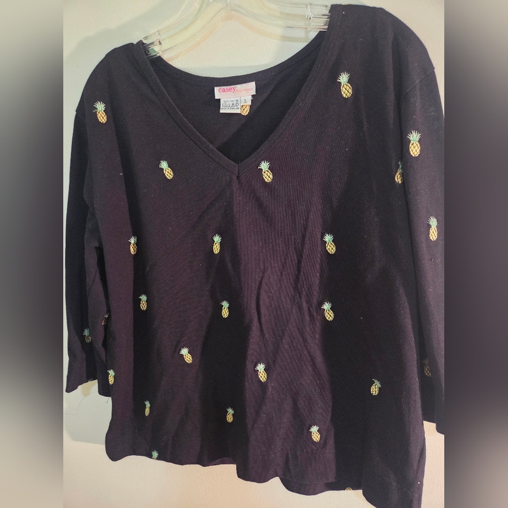 Black Pineapple Embroidered Long Sleeve Top